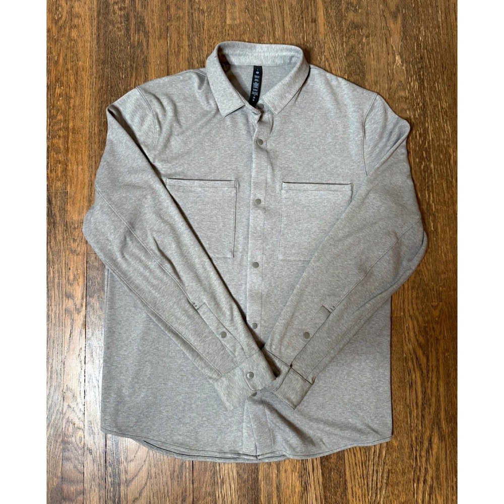 Lululemon Mens Soft Knit Overshirt Size Large Gray Snap Front Shacket